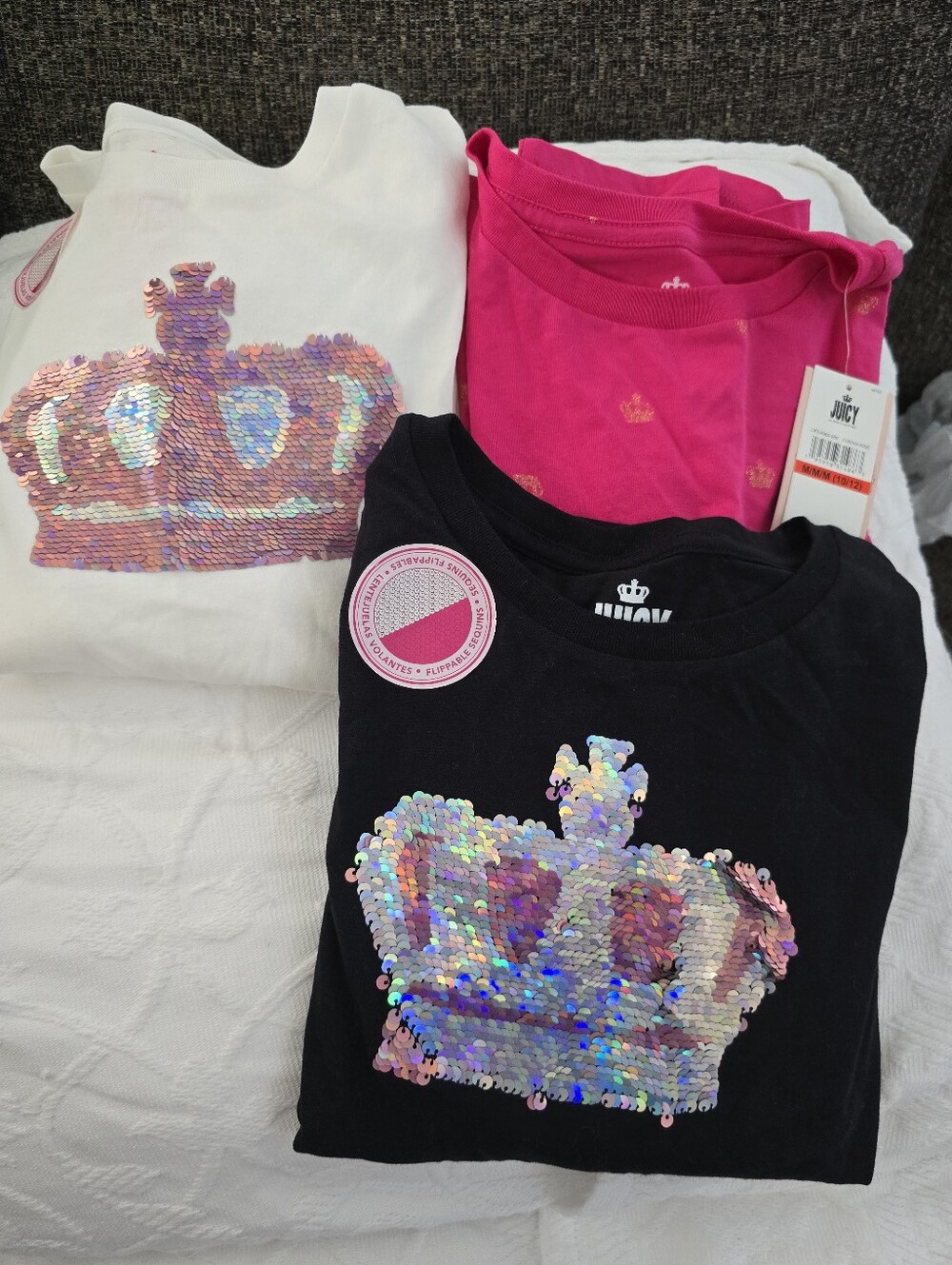 Juicy Couture Sequin Crown Tee - Black, White & Hot Pink